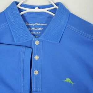 Tommy Bahama Islandzone Supima Cotton Blue Polo Shirt Mens Size Small Green Fish